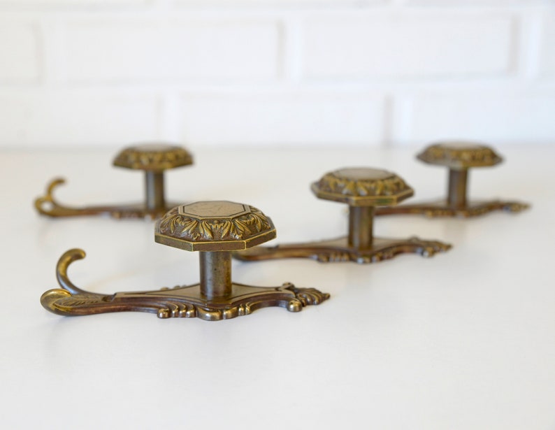 Vintage Brass Set / Wall Hooks / Shelf Brackets / Coat Rack / Bathroom Accessories / Rustic Hat Racks / Italy 1960's image 4