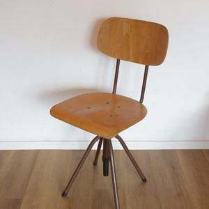 Vintage Office Chair / Mid Century Desk Chair / Adjustable Swivel Wooden Chair / Made in Yugoslavia 70&#39;s / Industrial Style