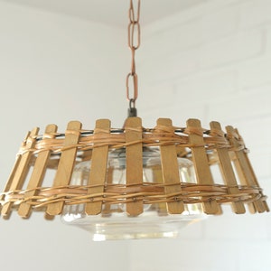 Vintage Wicker Hanging Lamp / Rustic Pendant Light / Retro Kitchen 60's / Farmhouse Light Fixture image 6