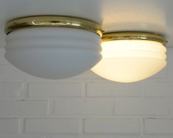 Set of 2 Large Vintage Ceiling Lights / Mid Century Modern / Wall Sconces / Golden Mushroom Lamps / MCM Atomic Flush Mount Lightings