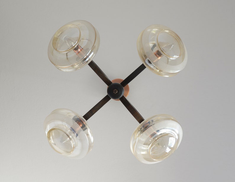 Amazing Sputnik / Hanging Lamp / Vintage Chandelier / Amber Glass / Brutalist Pendant Light / Light Fixture / Yugoslavia in 1980's image 6