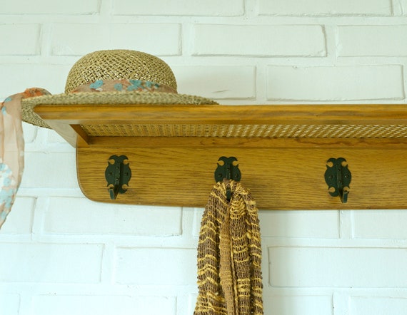 Vintage Coat Rack Rattan Shelf MCM Hat Rack Yugoslavia 1960 s Wooden Shelf Etsy Australia