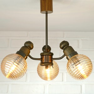 Rustic Pendant Light / Hanging Lamp / Mid Century / Small Sputnik / Wooden Vintage Chandelier / Yugoslavia 1960s image 1