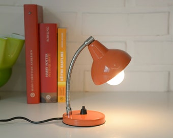 Small Vintage Desk Lamp / Mid Century Modern  / Trumpet Orange Table Light / Italy 1970s