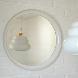 Decorative Mirror / Space Age / White Plastic / Meblo Yugoslavia 1970&#39;s / Vintage Round Wall Mirror / Mid Century Modern / Bathroom Mirror