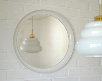 Decorative Mirror / Space Age / White Plastic / Meblo Yugoslavia 1970's / Vintage Round Wall Mirror / Mid Century Modern / Bathroom Mirror