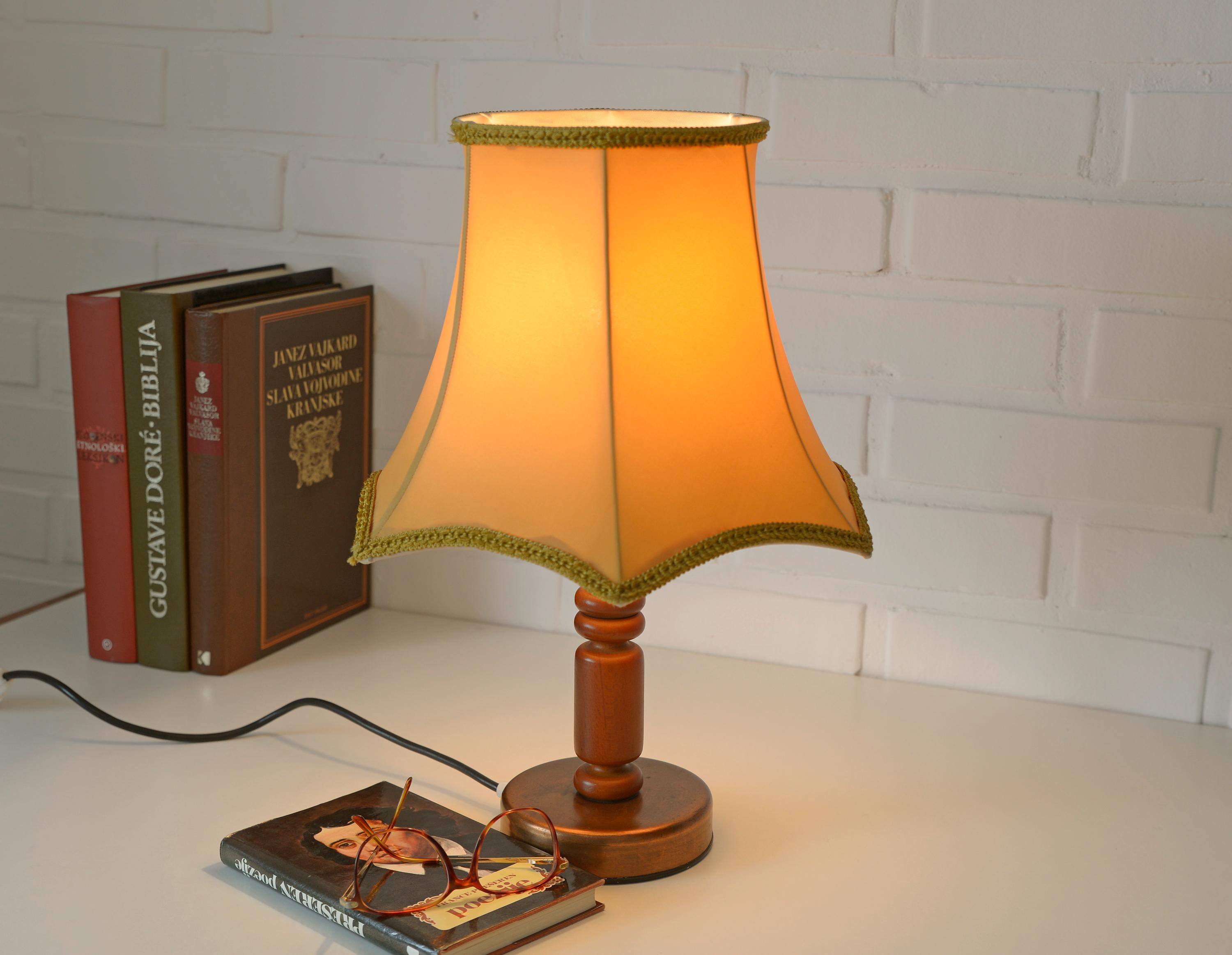 Large Vintage Bedside Lamp: French Style Gold Textile Shade