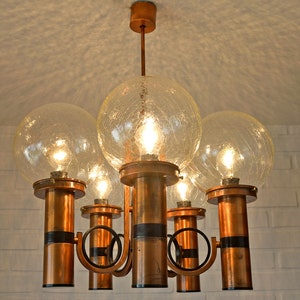 Large Vintage Chandelier / Copper Pendant Lamp / Hanging Lamp / Lighting / Brutalist Light Fixture / Mid Century Modern / Ceiling Light