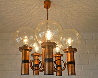 Large Vintage Chandelier / Copper Pendant Light / Yugoslavia 1980's / Brutalist Light Fixture / Mid Century Modern