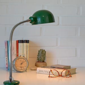 Vintage Desk Lamp / Space Age Office Lighting / Green Industrial Gooseneck Table Light / Made in Yugoslavia in 60&#39;s