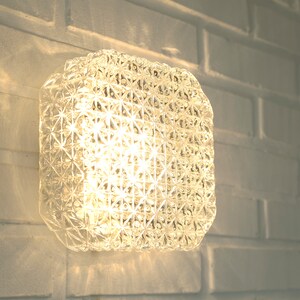 Vintage Italian Glass Sconce, 1980s Mid Century Flush Mount Light