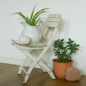 Vintage Wooden Stool / Rustic Folding Chair / Handmade Furniture / White Shabby Chic / Small Wood Stool from Yugoslavia 60&#39;s