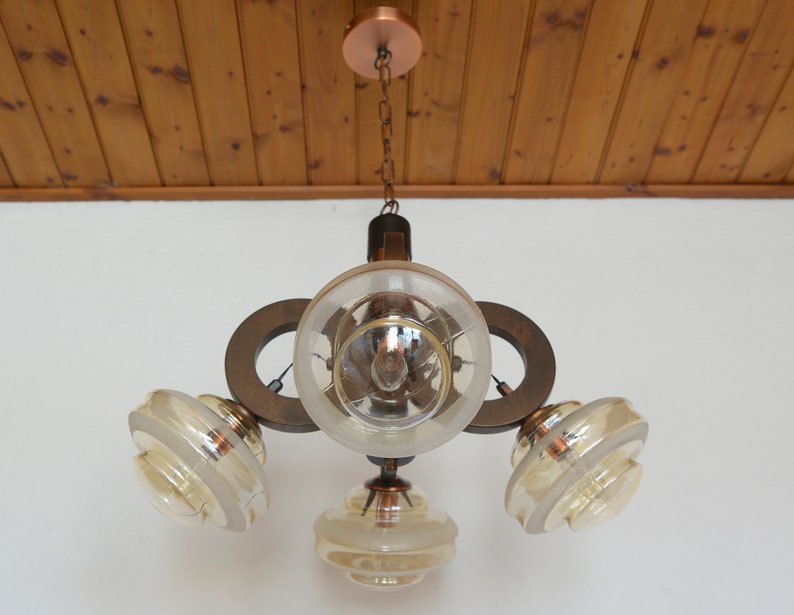 Amazing Sputnik / Hanging Lamp / Vintage Chandelier / Amber Glass / Brutalist Pendant Light / Light Fixture / Yugoslavia in 1980's image 4