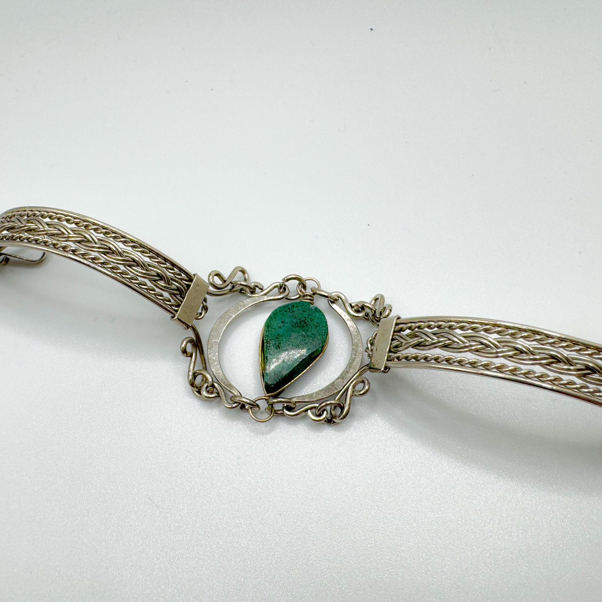 Chrysocolla Cuff Bracelet Silver Toned Vintage, Metal Clasp  SALE ⭐️ Caribbean Chrysocola vintage leave bracelet cuff main image 0