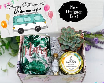 Happy Retirement Gift Box - Retirement Gift Box - Succulent Gift Box, Tumbler Gift Box, Gift for Her, Care Package, FREE SHIPPING