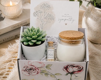 Sympathy Gift Box, Candle Succulent Care Package, Heartfelt Card