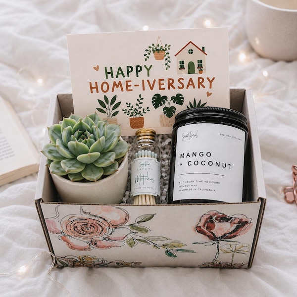 New Home Gift Box | Soy Candle, Succulent, Matches, Card