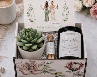 Maid of Honor Proposal Gift Box, Personalized Succulent Candle Set