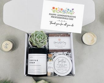 Administrative Professionals Day Gift Box, Candle, Succulent, Soap, Lotion Set