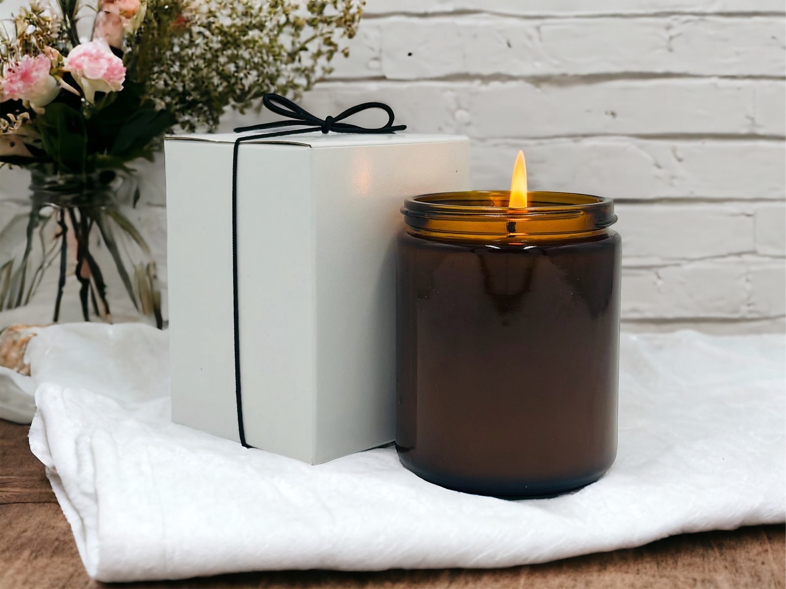 Handmade Soy Candle: 8 Oz Amber Jar, Cotton or Wooden Wick - Etsy
