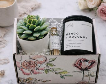 Thank You Gift Box with Succulent & Amber Glass Soy Candle