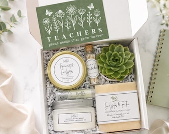 Teacher Appreciation Gift Box, Live Succulent, Soy Candle, Spa Items