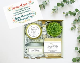 Administrative Professionals Day Gift Box, Succulent Candle Self Care Set