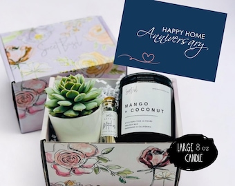 Housewarming Gift Box - Succulent, Mango Coconut Candle, Matches - New Home Gift