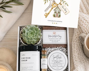 New Home Gift Box | Housewarming Spa Basket, Candle, Soap, Succulent