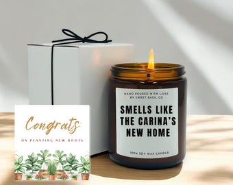 New Home Gift: Handmade Soy Wax Candle - Amber Jar, 40 Hour Burn