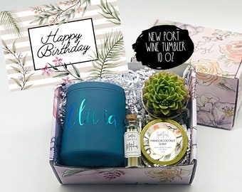 Birthday Gift - Birthday Box - Succulent Gift Box Birthday - Succulent Birthday Box - Birthday Spa Gift - Port Wine Tumbler - Wine Tumbler