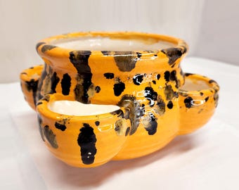 Orange and Black Strawberry Pocket Planter Pot - Ceramic