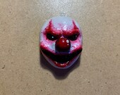 Angry clown doll face pendant - handmade clown polymer clay charm