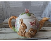 Easter bunny teapot rabbit butterfly spring decor house