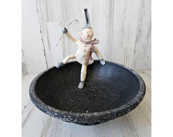 Bethany lowe? Snowman bowl candy cane Xmas centerpiece shabby chic Xmas decor