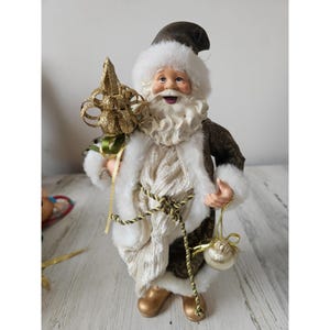 Gold Santa statue figurine Xmas decor staff