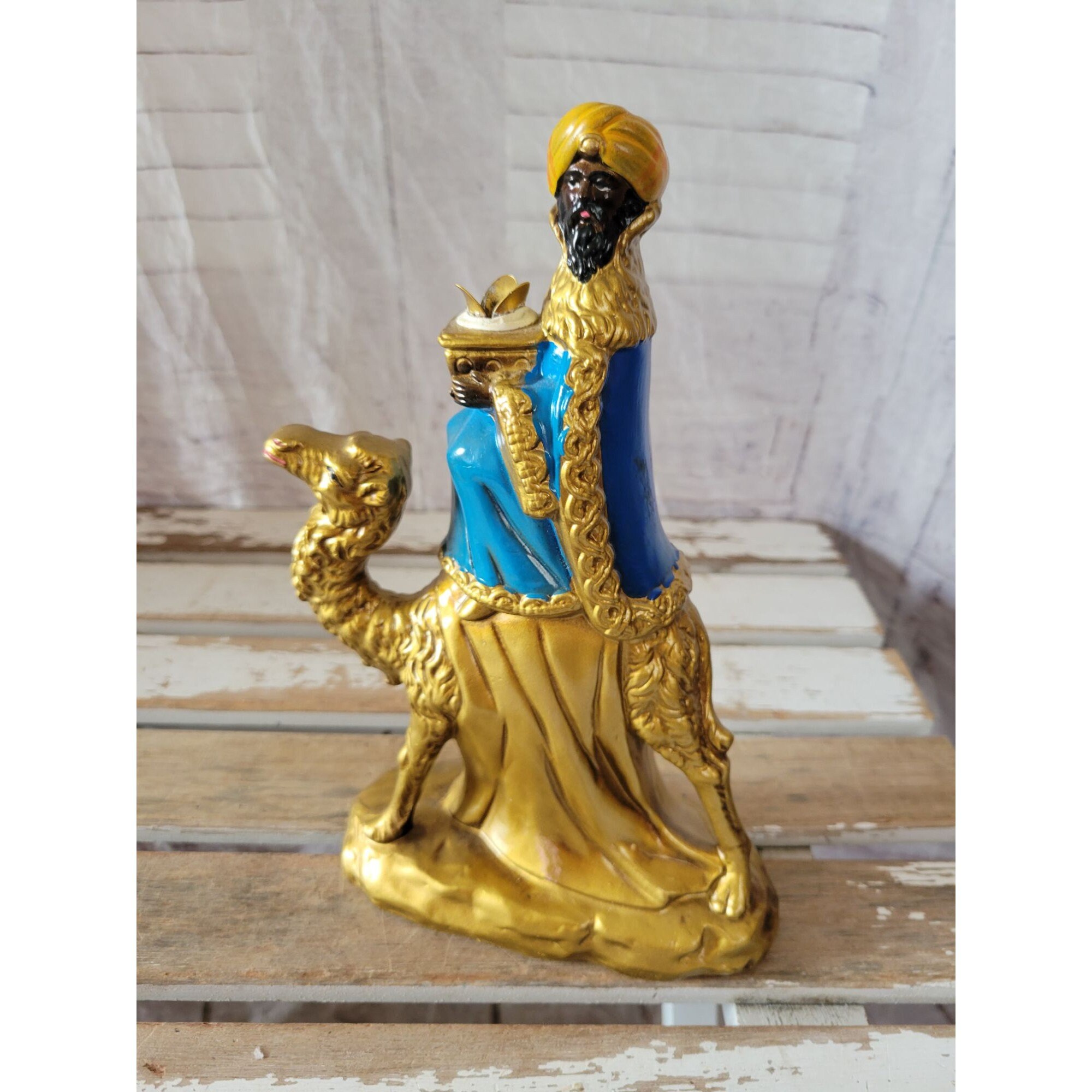 FADEDA Cammello Con Bagaglio Per Presepe – Statuina Dipinta A Mano, Altezza 15 Cm, Poliresina Effetto Legno