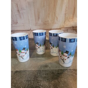 プラスチック雪だるまファミリーブルークリスマスカップセットデコレーション