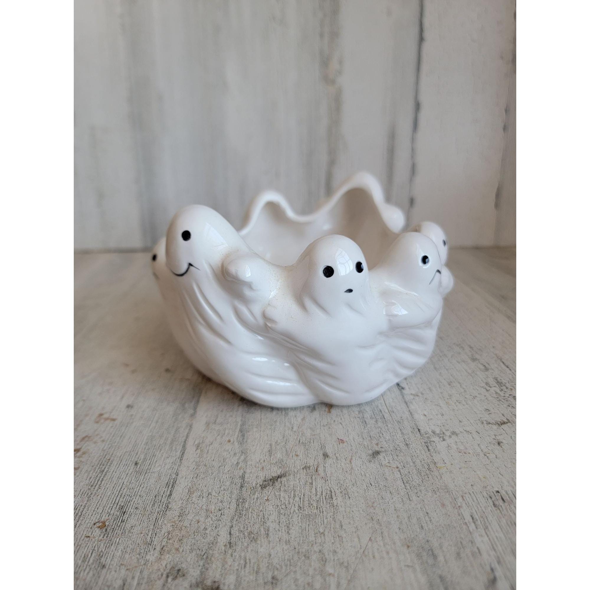 Lillian Vernon Ghost Candy Bowl Ceramic Vintage Halloween Home