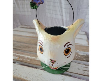 Dept 56 rabbit Easter paper mache bucket trick or treat spring home decor
