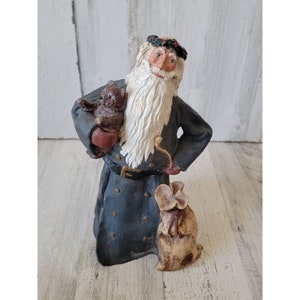 Vintage old world Santa Claus folk art Rare teddy bear Xmas decor