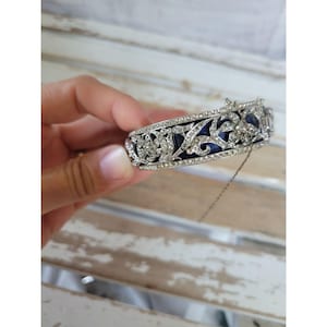 Vintage blue rhinestone bracelet women&#39;s small