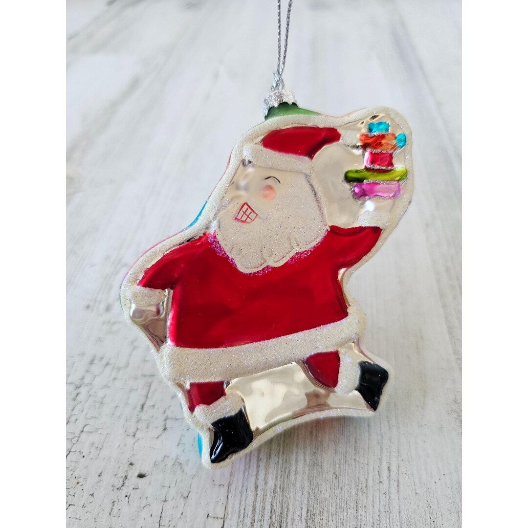 Unique Santa Pastel Unique Santa Glass Ornament Striped Glitter Tree - Etsy