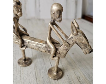 ヴィンテージ アフリカの馬 金属 部族 真鍮 像 置物 乗馬 男性