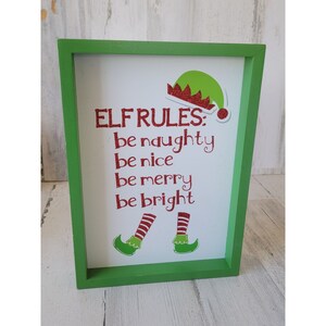 Wooden elf rules be naughty nice merry bright sign home Xmas decor