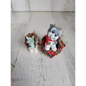 Gray Scottish terrier dog ornament Xmas set pet