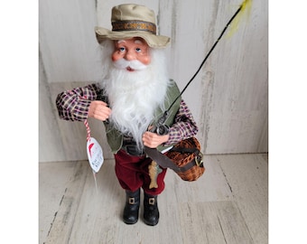 Sincerely Santa Claus fishing pole fish basket Xmas home decor fisherman