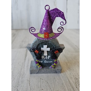 Pier 1 glitter witch tombstone ornament Halloween decor rare vintage rip