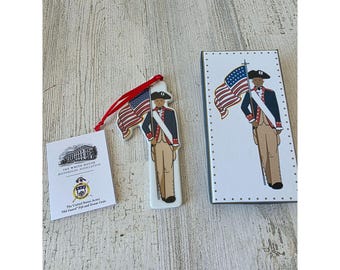 White House flag bearer porcelain ornament RARE Old guard Fife drum corps Xmas tree flag Americana president