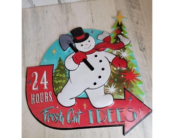 Metal snowman xmas shabby chic hanging sign decor